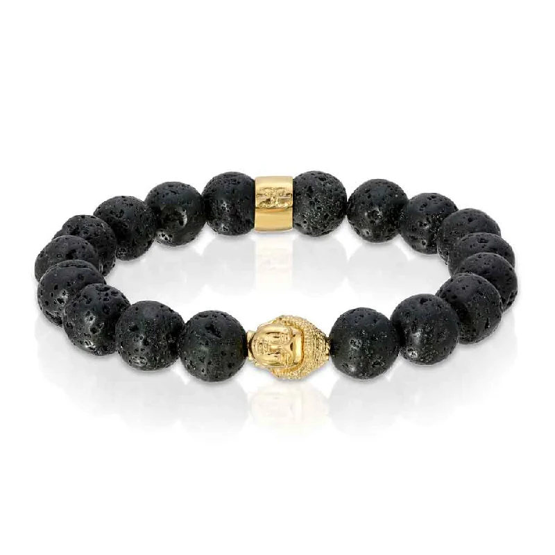 Trendy silver wrap bracelets -Lava Stone Buddha Head Beaded Bracelet