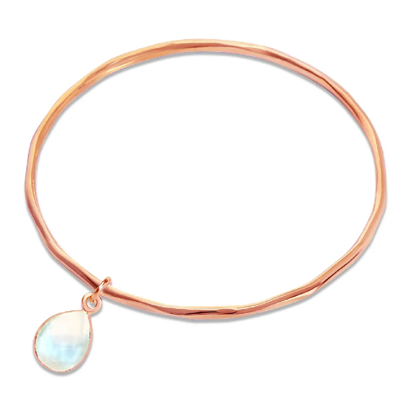 Modern diamond petal bracelets for women -Moonstone Charm Bangle | Rose Gold - June