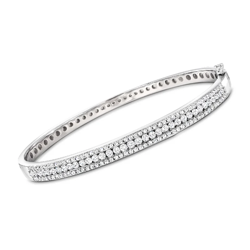 Vintage crystal petal bracelets for women -Ross-Simons Diamond Bangle Bracelet in Sterling Silver