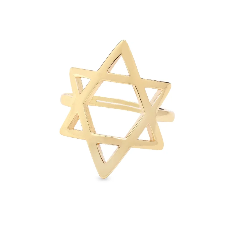 Trendy silver twist ring for ladies -Star of David Ring Solid