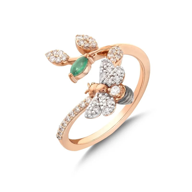 Ladies delicate emerald stackable ring -BEE GOLD DIAMOND RING