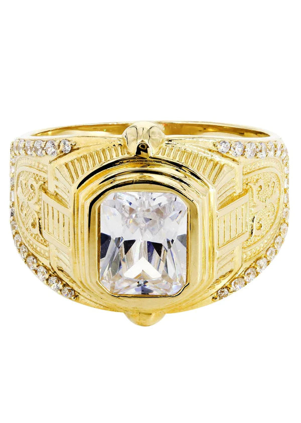 Elegant silver band ring for women -Mens Rock Crystal Ring | 10K Solid Yellow Gold | Style #11