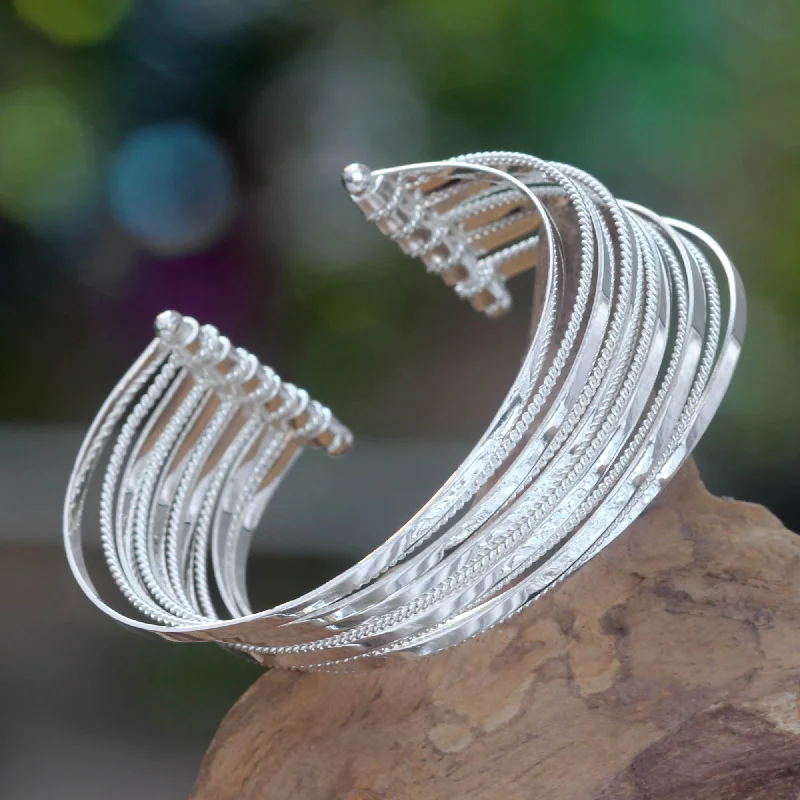 Ladies delicate ruby wrap bracelets -Concentric Sterling Silver Cuff Bracelet