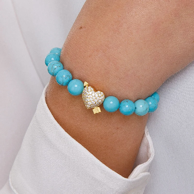 Ladies unique geometric cuff bracelets -Women's Turquoise Diamond Heart Beaded Bracelet