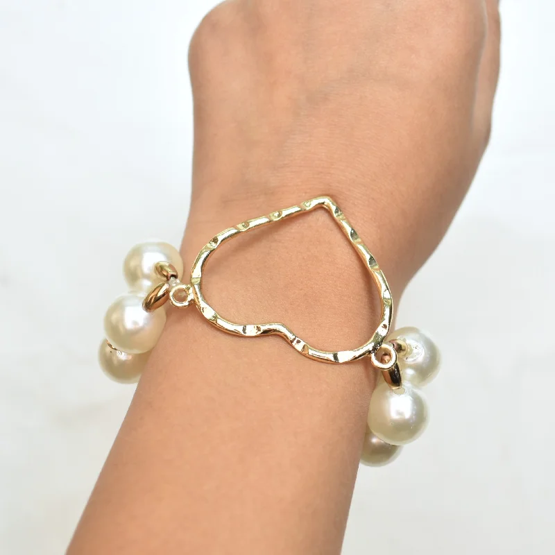 Trendy gold petal cuff bracelets -TFC Heart Pearl Charm Gold Plated Bracelet