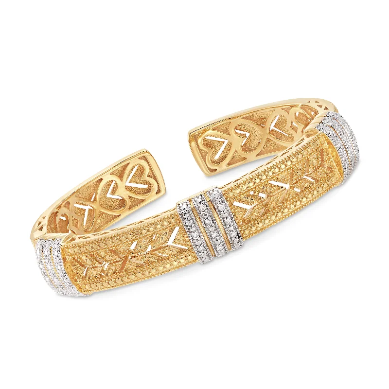 Modern rose gold wrap bracelets -Ross-Simons Diamond Cuff Bracelet in Sterling Silver and 18kt Yellow Gold Over Sterling