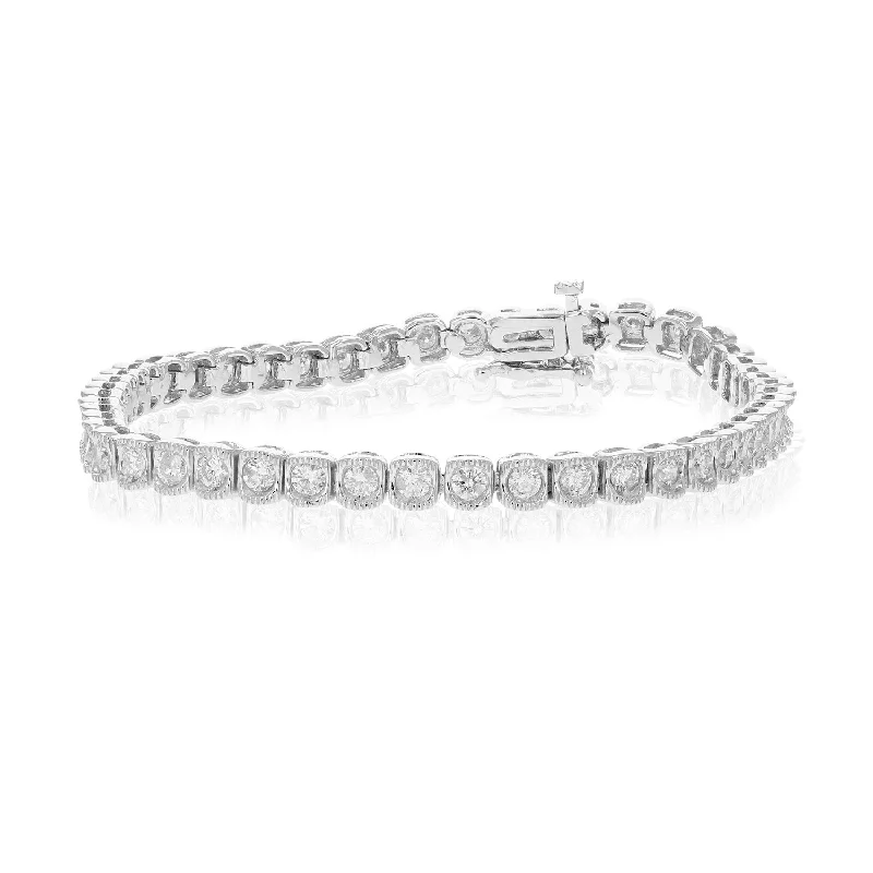 Simple silver crescent bracelets -4 cttw SI2-I1 Diamond Bracelet 14K White Gold Cushion with Milgrain 7 Inch