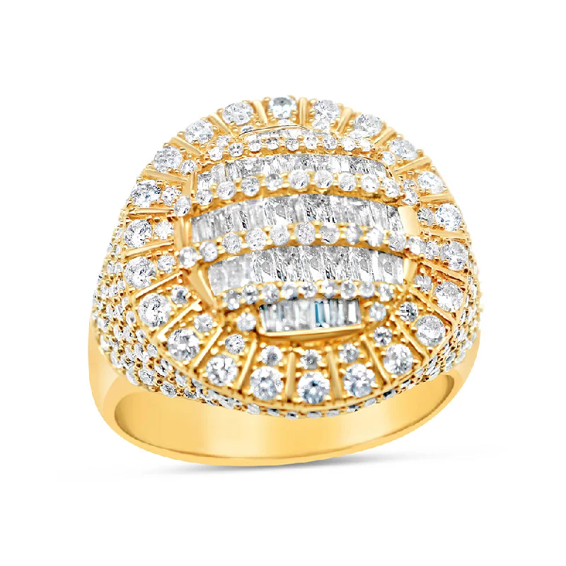 Modern platinum cocktail ring -Mens Gold Diamond Risen Round Pinky Ring | 14K Yellow Gold | 2.54CTW