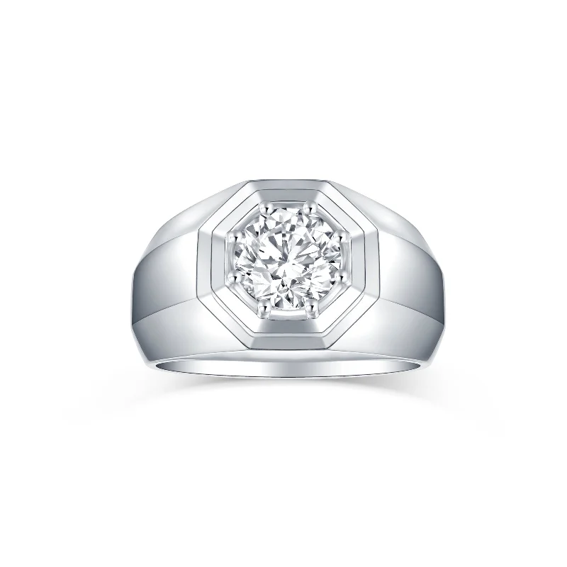 Ladies boho-inspired tribal ring -Smiling Rocks Lab Grown Diamond Men's Solitaire Octagon Ring- Zulu Collection (1.5 ctw) - SRR-02654WHT