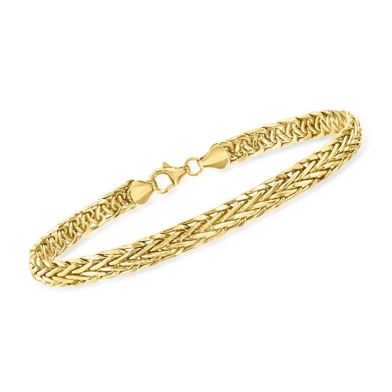 Modern silver vine bangle bracelets -Ross-Simons 14kt Yellow Gold Braided Wheat Bracelet