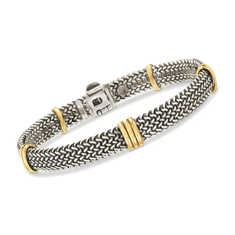 Ladies bold diamond petal bracelets -Ross-Simons Italian Sterling Silver and 18kt Bonded Gold Woven Bracelet