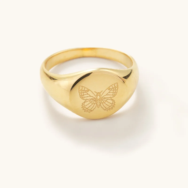 Modern rose gold floral ring for women -Mariposa Signet Ring