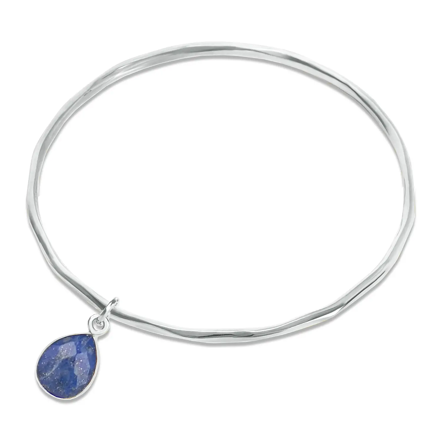 Simple diamond link bracelets for women -Lapis Lazuli Charm Bangle Silver September Birthstone Bangle