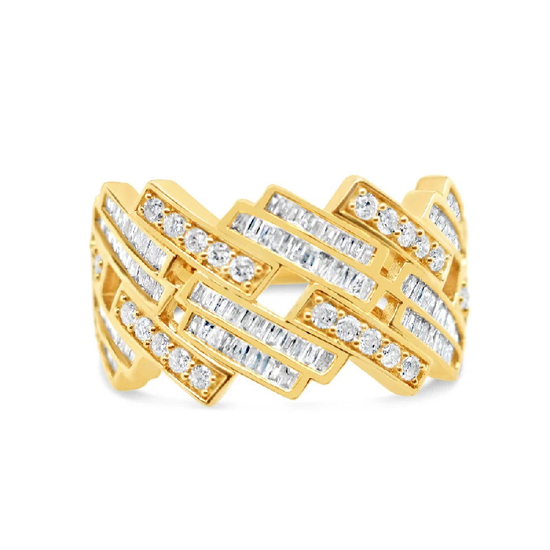 Modern diamond knot ring for women -Mens Round and Baguette Diamond Cuban Pinky Ring | 14K Gold Tri-Color Available | 1.09CTW