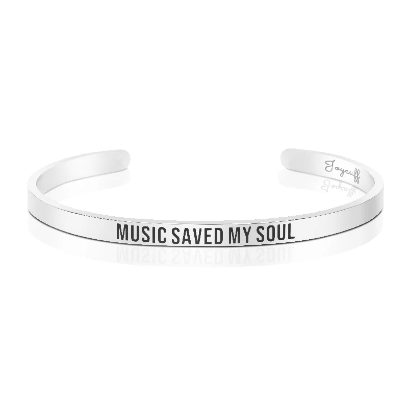 Modern silver vine bangle bracelets -Music Saved My Soul Mantra Bracelet Musical Notes Jewelry Birthday Gift for Her