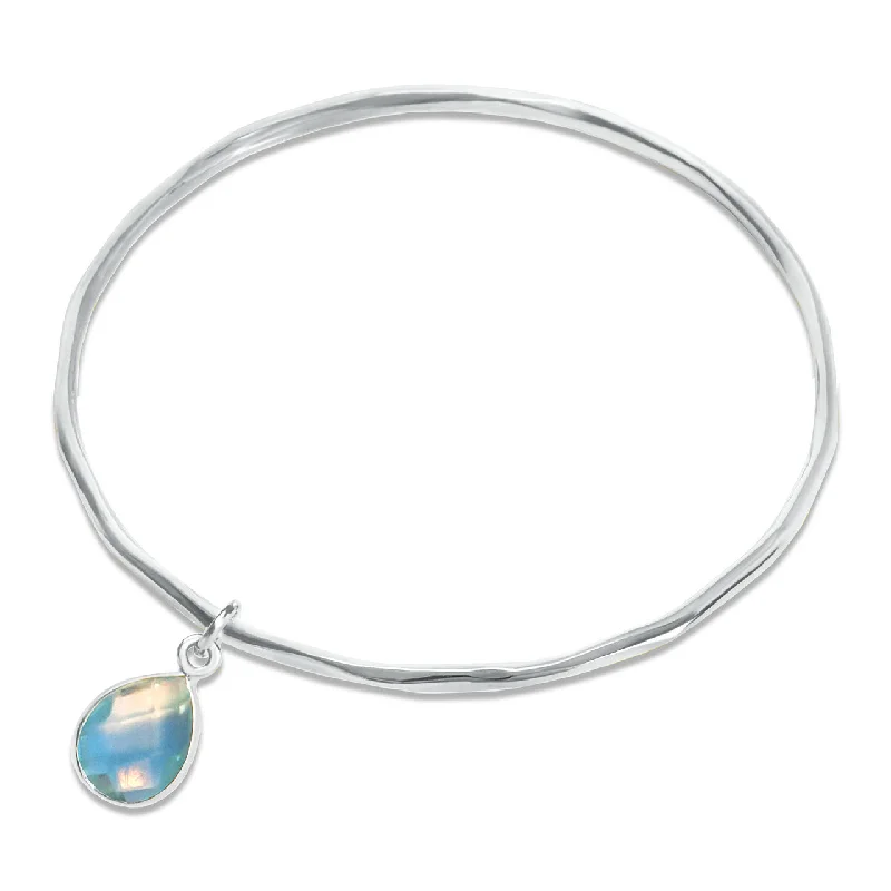 Ladies classic pearl wrap bracelets -Blue Topaz Charm Bangle Silver December Birthstone