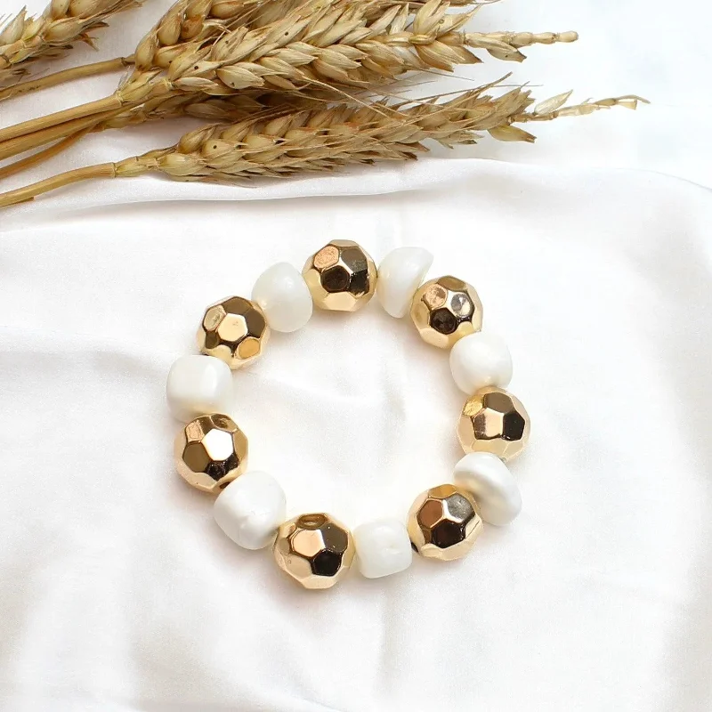 Vintage pearl vine bracelets -TFC Textured Bead with White Stone Gold Plated Adjustable Bracelet