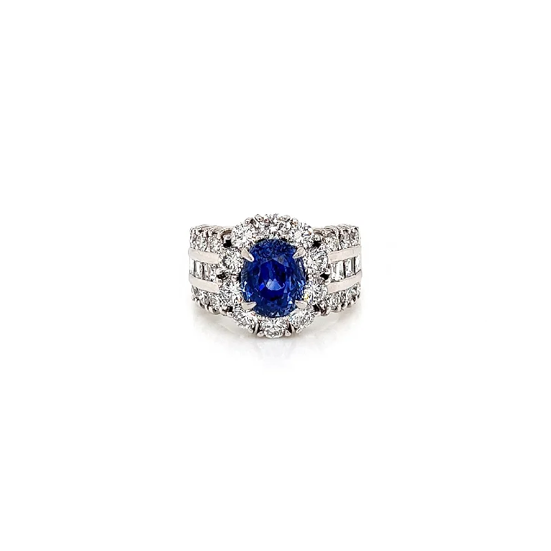 Ladies moonstone gem ring -5.61 Total Carat Sapphire and Diamond Halo Channel-Set Ladies Ring