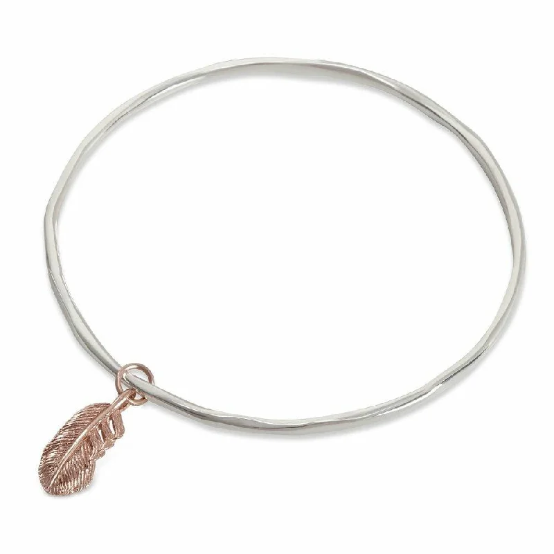 Vintage rose gold petal bracelets for women -Feather Bangle | Silver - Rose Gold