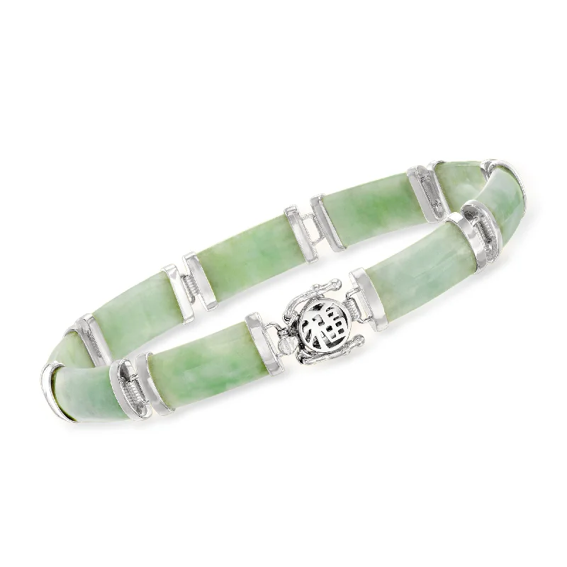 Trendy silver petal cuff bracelets -Ross-Simons Jade "Good Fortune" Bracelet in Sterling Silver