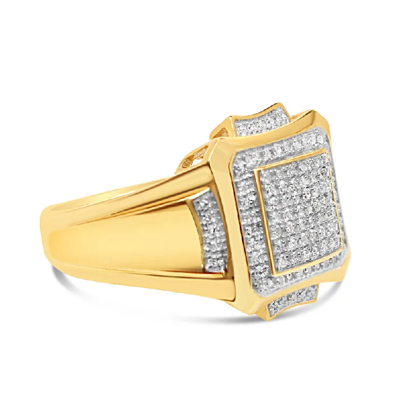 Ladies vintage sapphire stackable ring -Mens Diamond Square Pinky Ring | 10K Yellow Gold | 0.40CTW