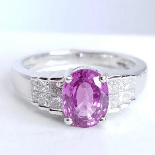 Ladies elegant garnet gem ring -"LADRG01127" Pink Sapphire & Diamond Right Hand Ring