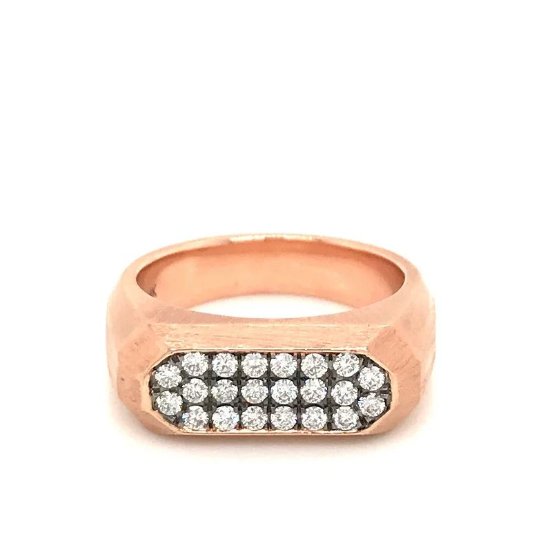 Vintage gold halo ring for women -Matte Finish Rose Gold Ring with Diamond Pave and Black Rhodium